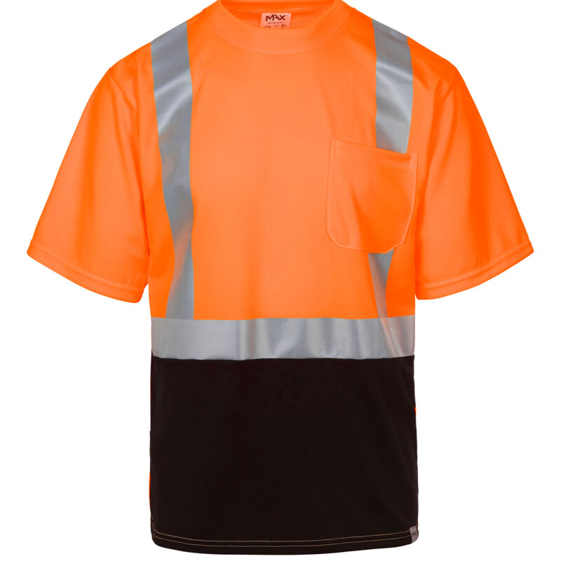 Class 2 Safety Orange Moisture Wicking Black Bottom Short Sleeve T-shirt Thumbnail