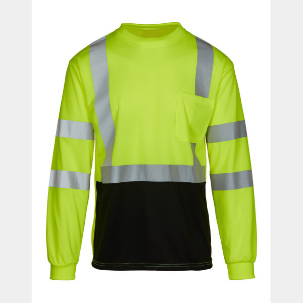 Class 3 Safety Green Moisture Wicking Short Black Bottom Long Sleeve T-shirt Thumbnail