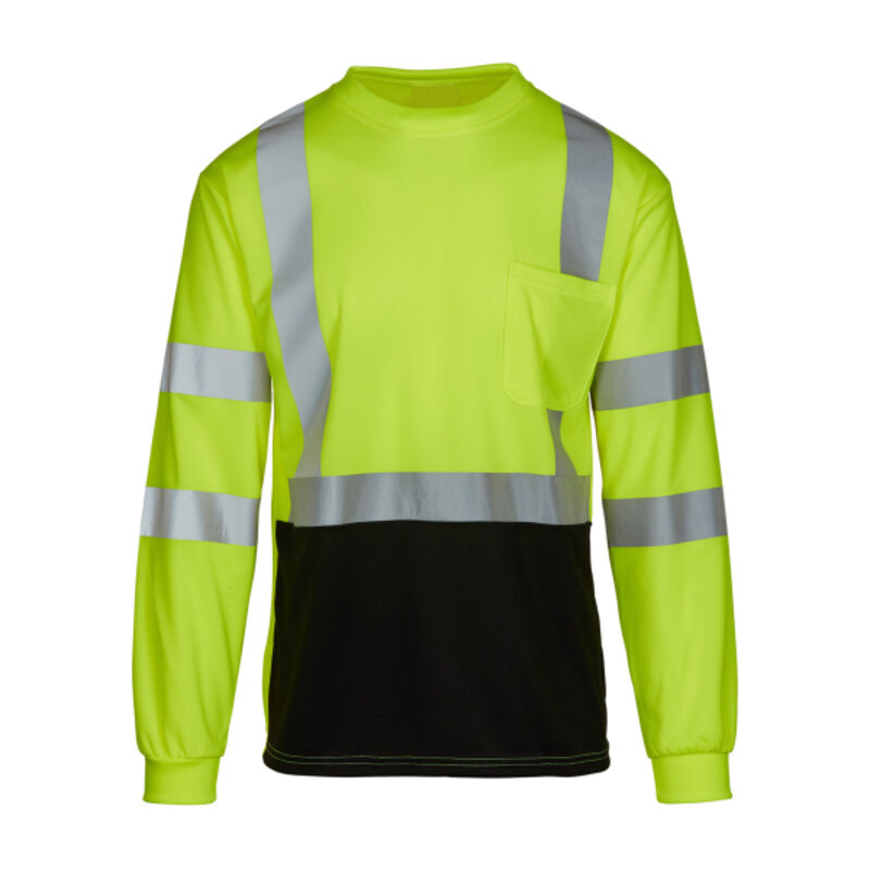 Class 3 Safety Green Moisture Wicking Short Black Bottom Long Sleeve T-shirt Thumbnail